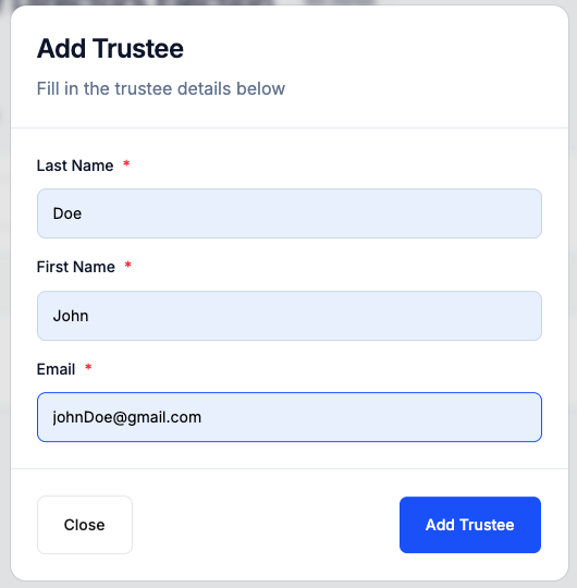 Add Trustee form