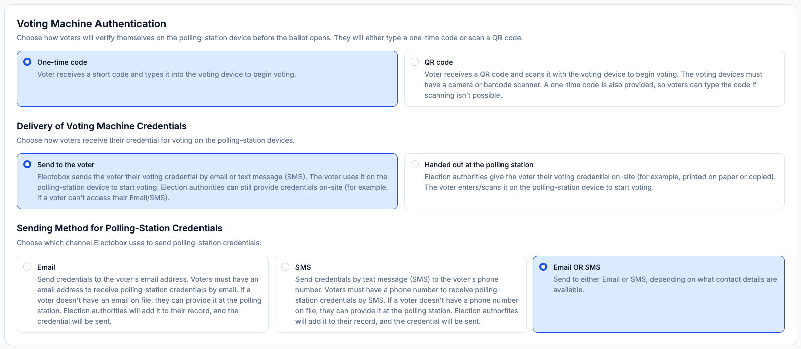 Voting machine authentication and credential delivery